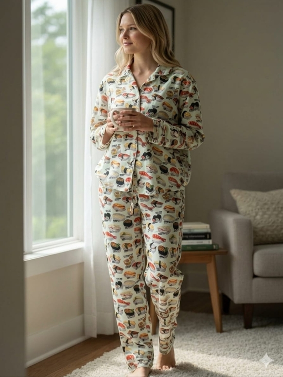 The Cat'S Pajamas Other - Vintage Y2K Cat's Pajamas Sushi Flannel Pajama Set Buffy Wasabi Small 🍣🍣